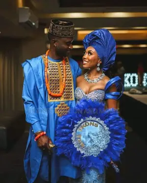 Royal Blue Bridal Ensemble Matching Men’S Agbada