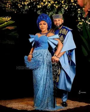 Light Blue Bridal Gown Deep Blue Embroidered Agbada