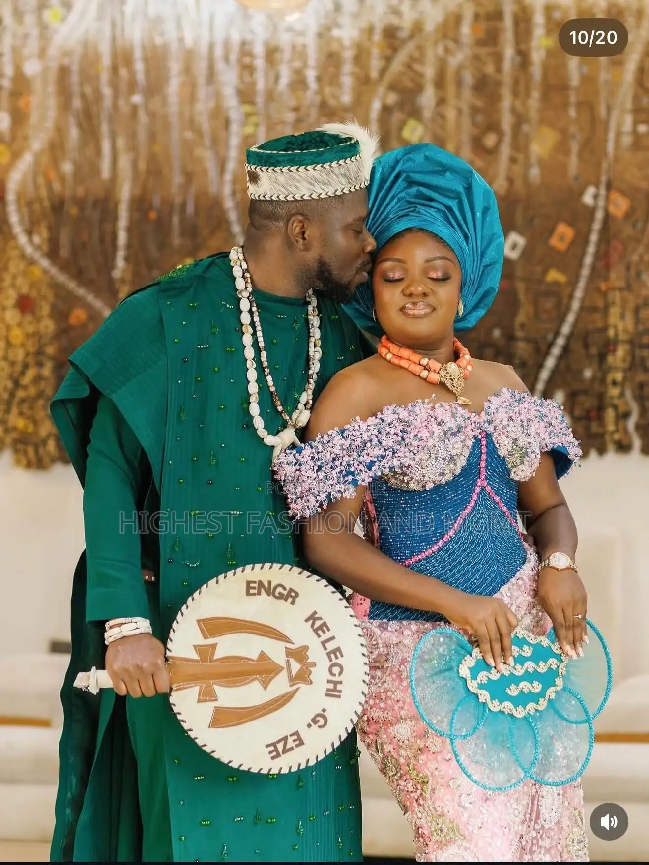 Emerald Groom's Agbada Multi-Colored Bridal Ensemble