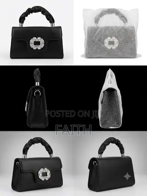 Elegant Women’S Rhinestone Top Handle Handbag| Black