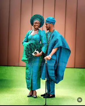 Teal Beaded Bridal Gown Men’S Textured Agbada