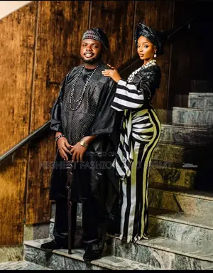 Black White Striped Bridal Gown Men’S Embellished Agbada