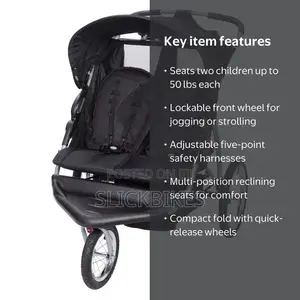 Baby Trend Expedition Double Jogger Stroller With Lockable Front Wheel
