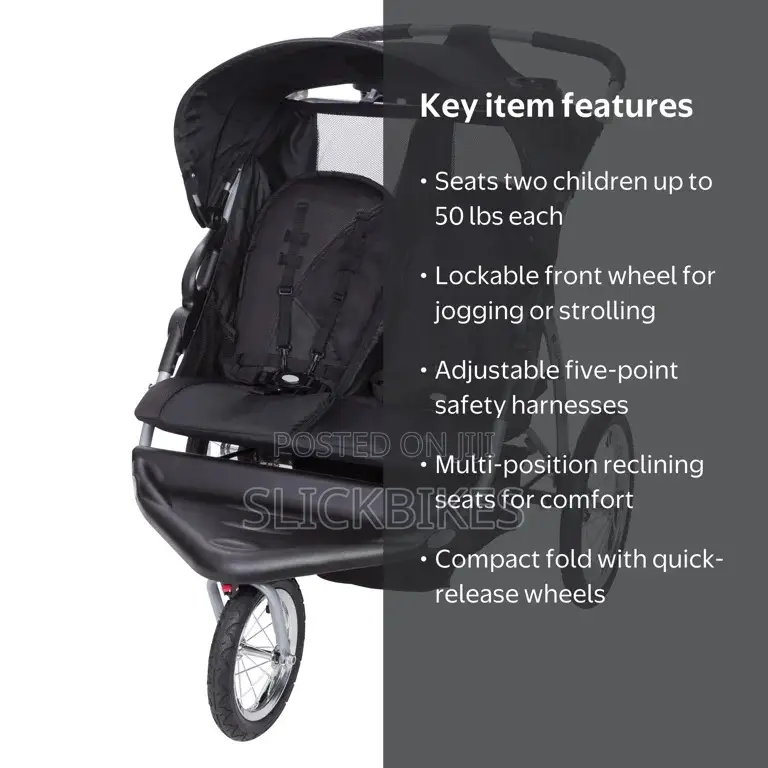 Baby Trend Expedition Double Jogger Stroller With Lockable Front Wheel