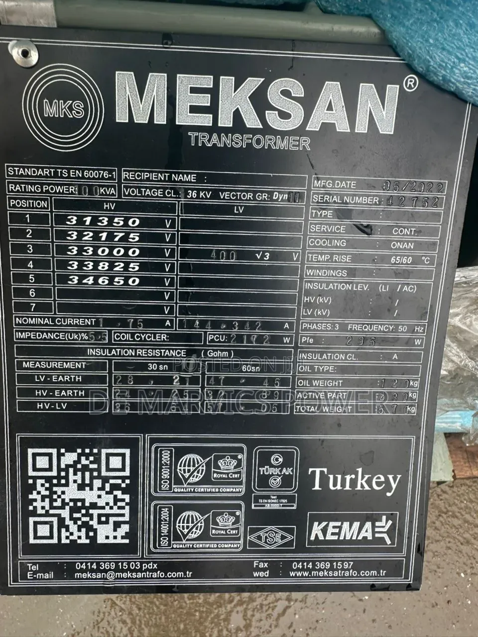 100kva/33 Meksan Transformer