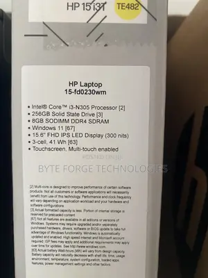 New Laptop HP 15-fd0290ns 8GB Intel Core i3 SSD 256GB