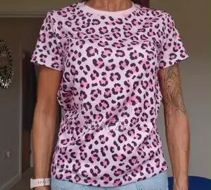 Black and Pink Leopard Print Spliced T-Shirt Round Neck