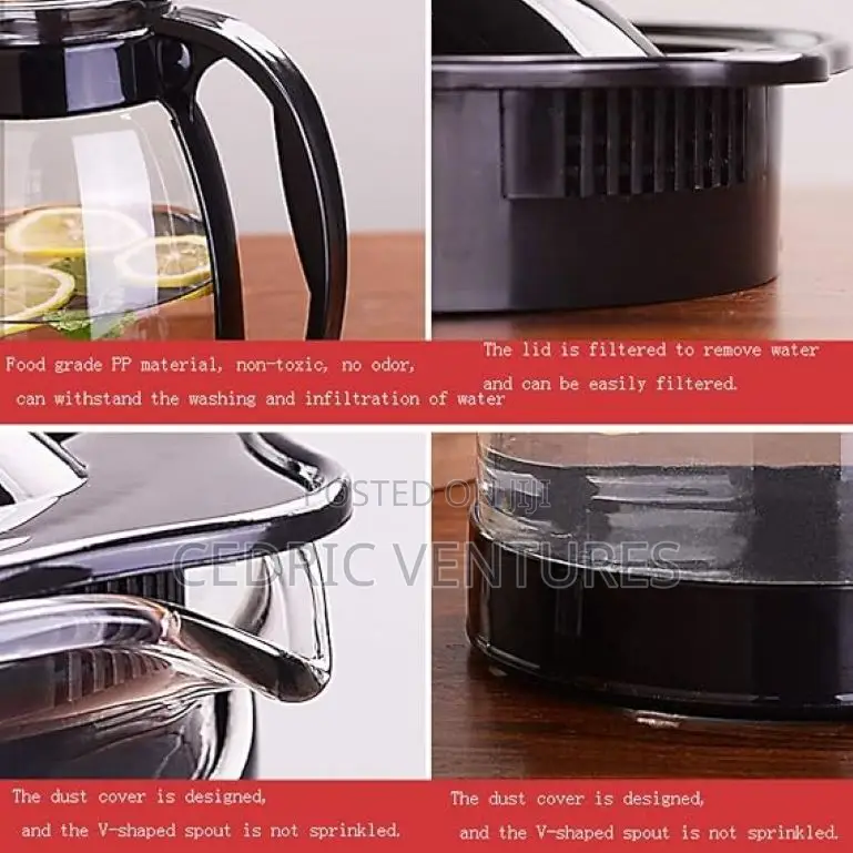 Heat Resistant Glass Teapot Water Jug With Lid - 2000ml