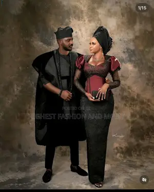 Floral-Lace Corset Gown Men’S Black Agbada