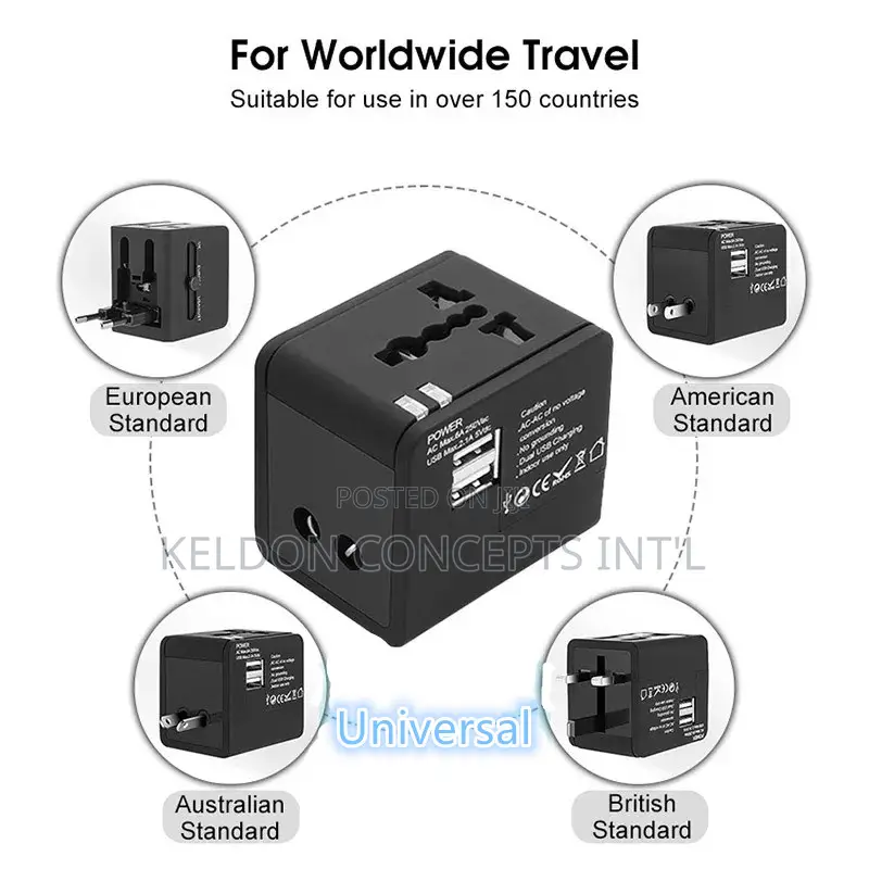 Dual Usb Universal Travel Adapter With Bag