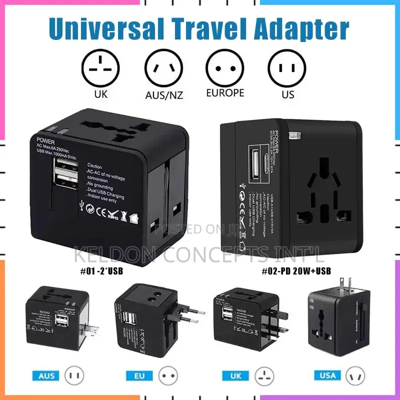Dual Usb Universal Travel Adapter With Bag