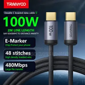 Type C Super Fast Charging Data Cable 100wats Phone Laptop Tab
