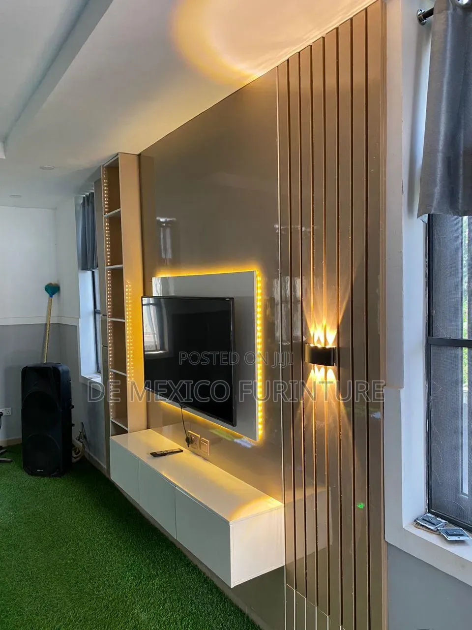 Well Constructed Tv Console With Tape Light