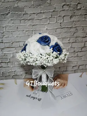 White Navy Blue Rose Bridal Bouquet