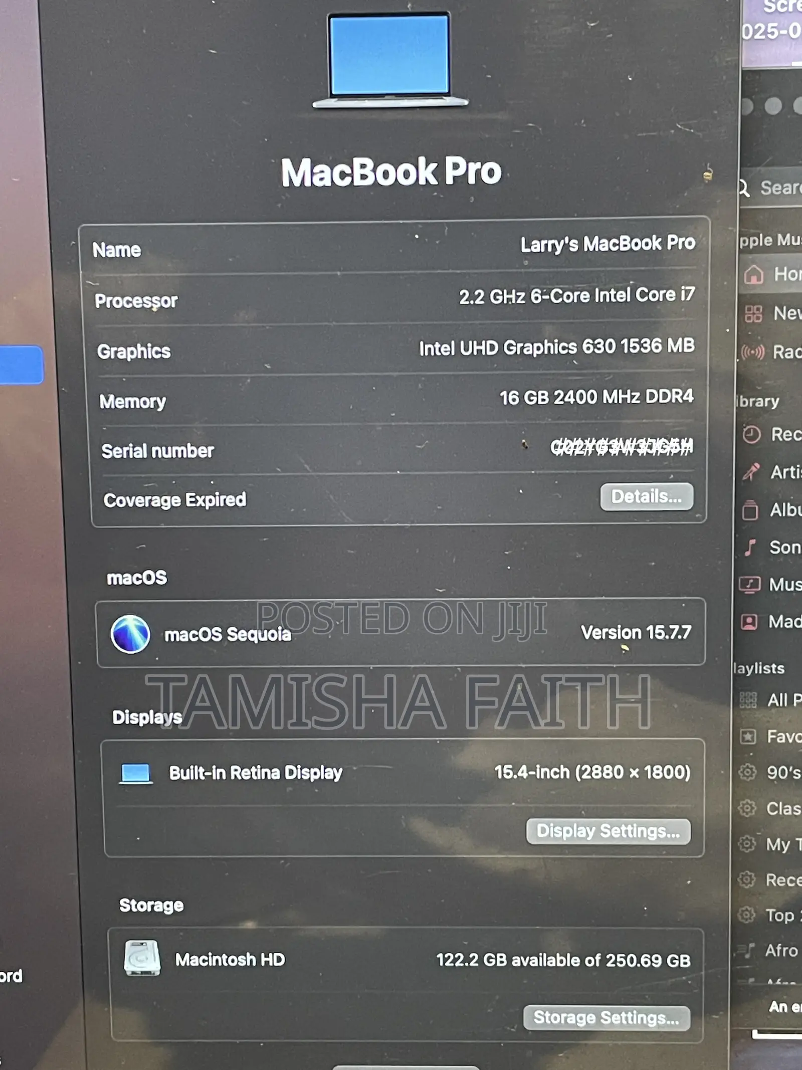 Laptop Apple MacBook Pro 2018 16GB Intel Core i7 SSD 256GB