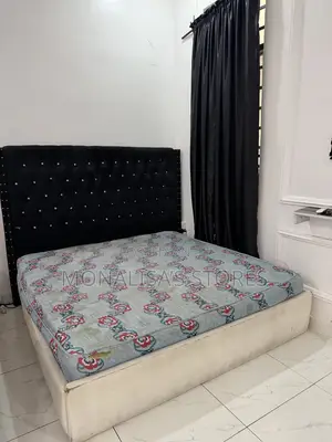 6x6 Luxury Upholstered Bed Frame With Mattress – Cream Black