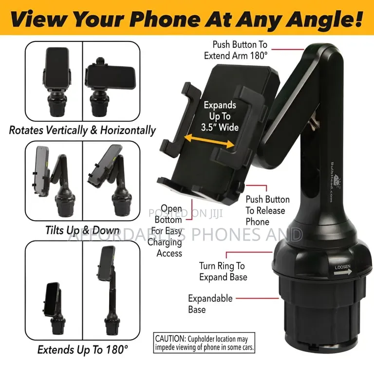 Adjustable Car Cup Holder Phone Mount – 360° Rotating Stand