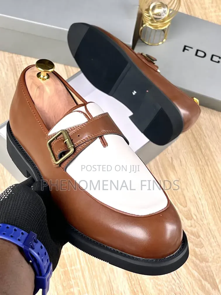 Brown White Double Monk Strap Loafers