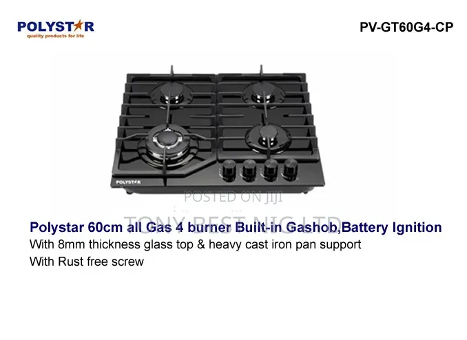 Polystar 60cm 4 Gas Burner Inbuilt