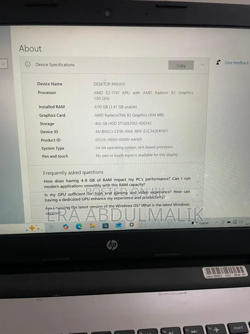 Laptop HP 4GB AMD HDD 500GB