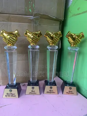 Gold Hand Crystal Trophy