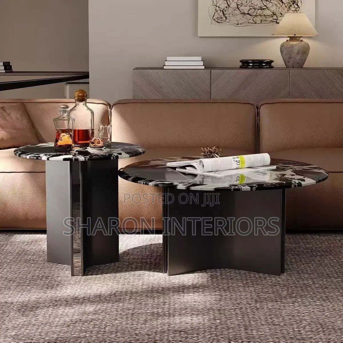 Luxury Black Marble Nesting Coffee Table Set