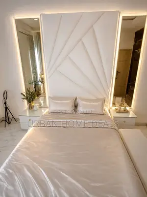 Luxury Upholstered Bed Frame With Side Mirrors Bedside Cabinets