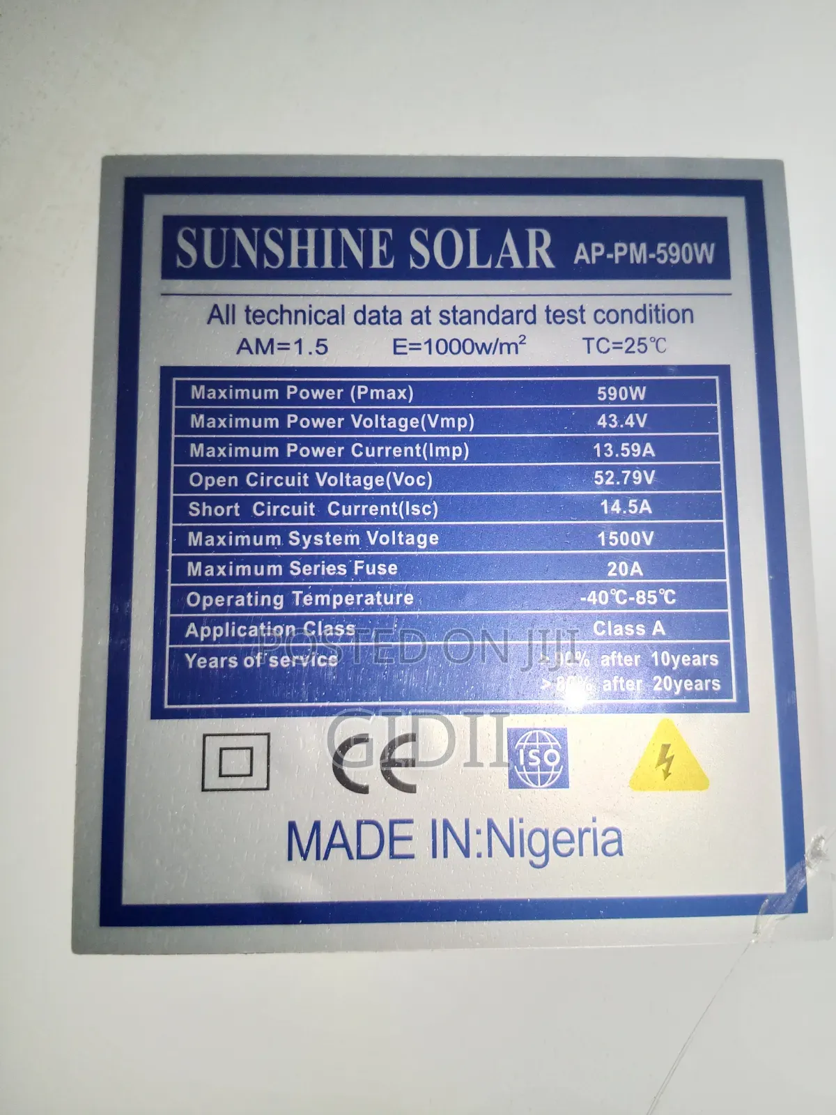 Sunshine Solar 590w Monocrystalline Panel
