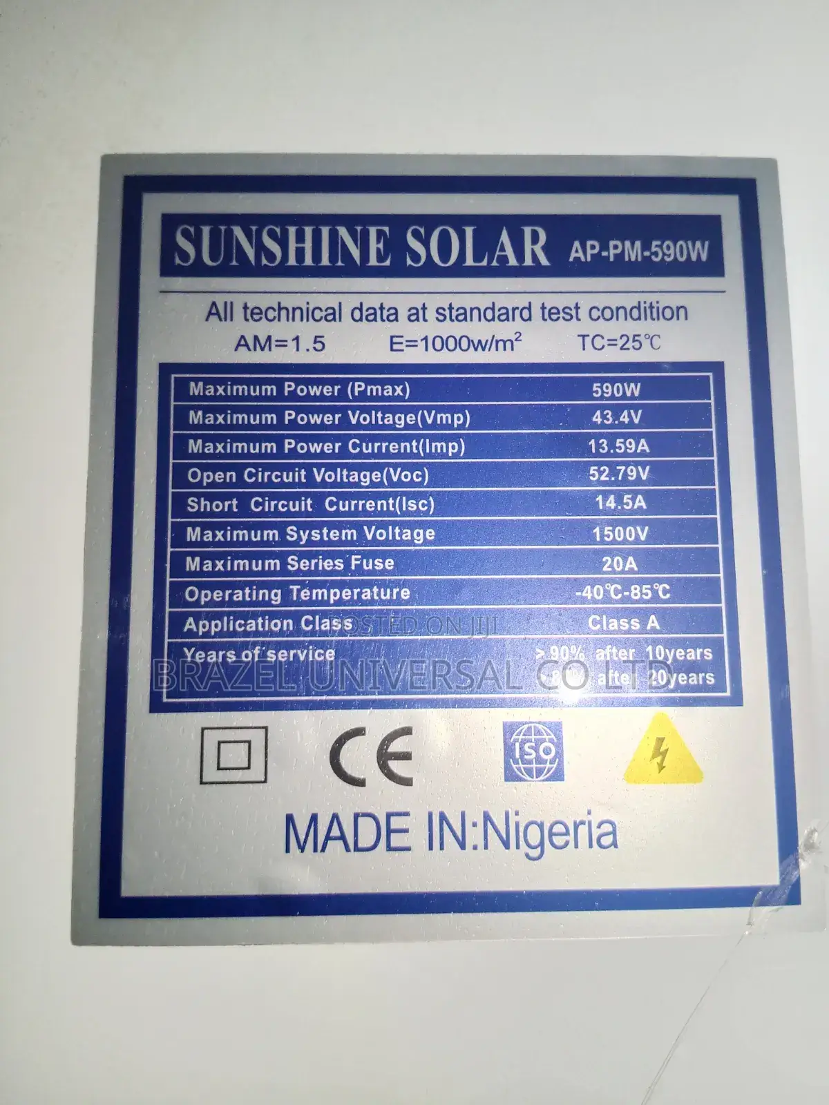 Sunshine Solar 590w Monocrystalline Panel
