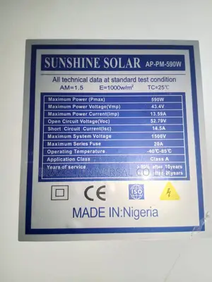 Sunshine Solar 590w Monocrystalline Panel