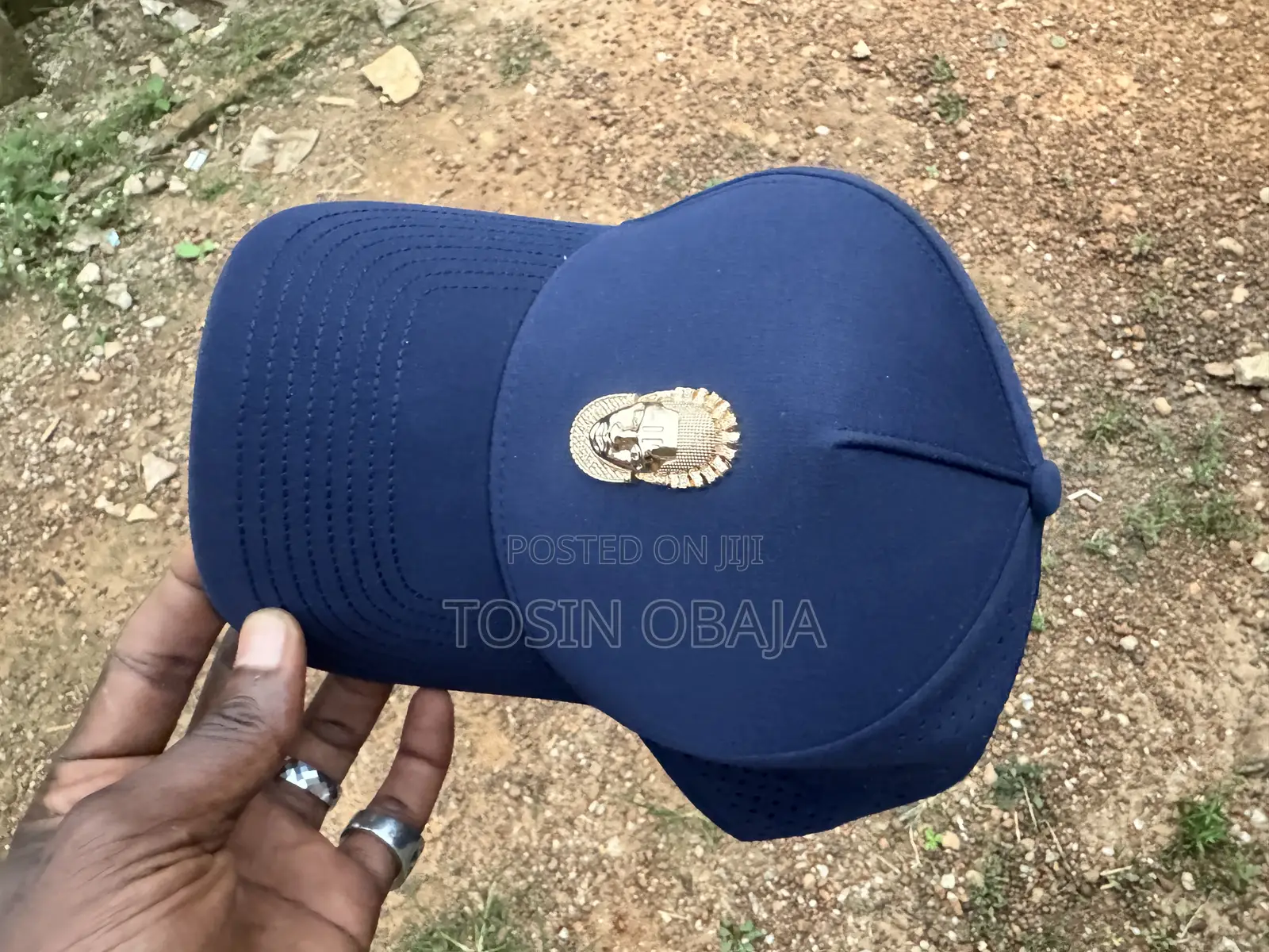 Face Cap (Blue) With Gold Plaited Crest