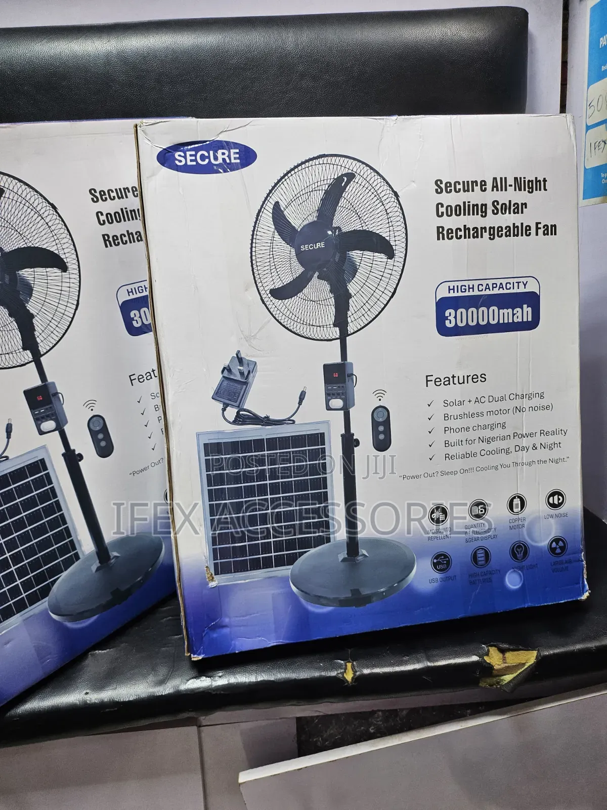 Secure All-Night Cooling Solar Rechargeable Fan (30000mah)(With Panel)