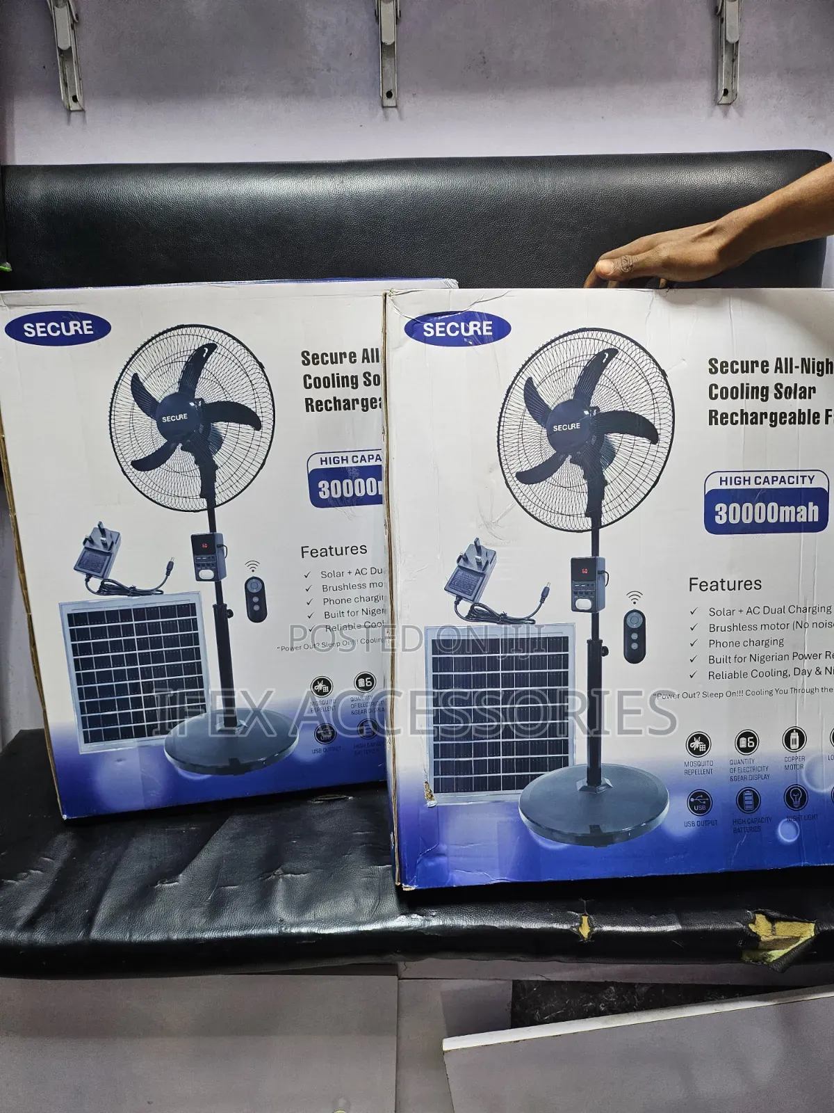 Secure All-Night Cooling Solar Rechargeable Fan (30000mah)(With Panel)