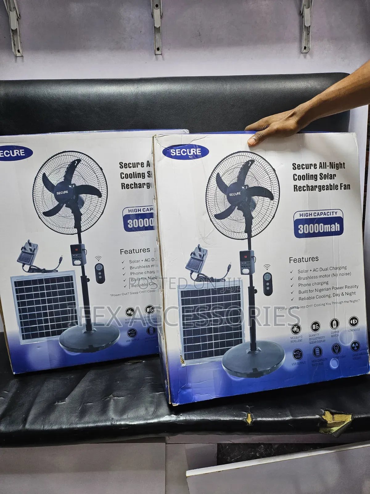 Secure All-Night Cooling Solar Rechargeable Fan (30000mah)(With Panel)