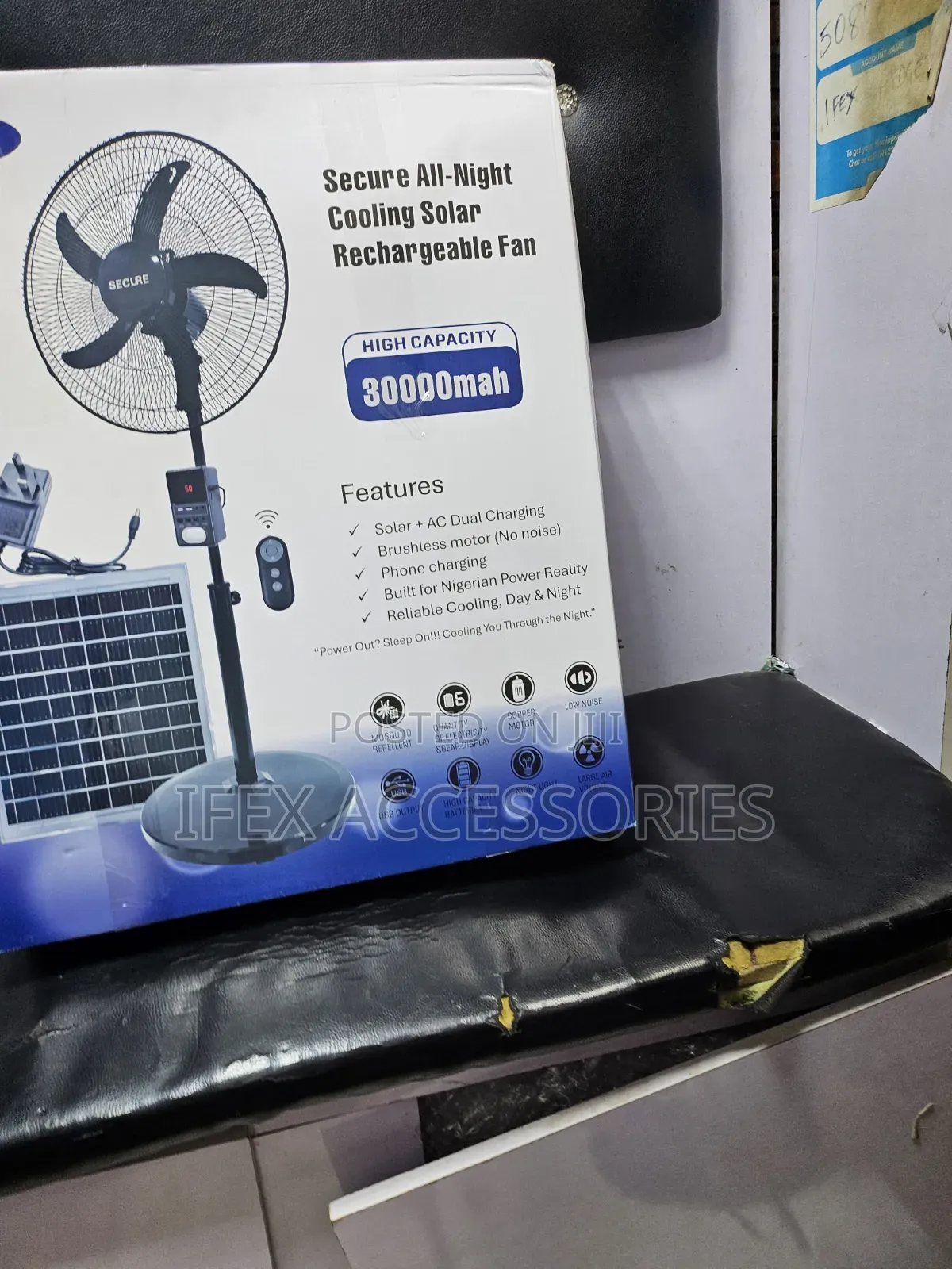 Secure All-Night Cooling Solar Rechargeable Fan (30000mah)(With Panel)