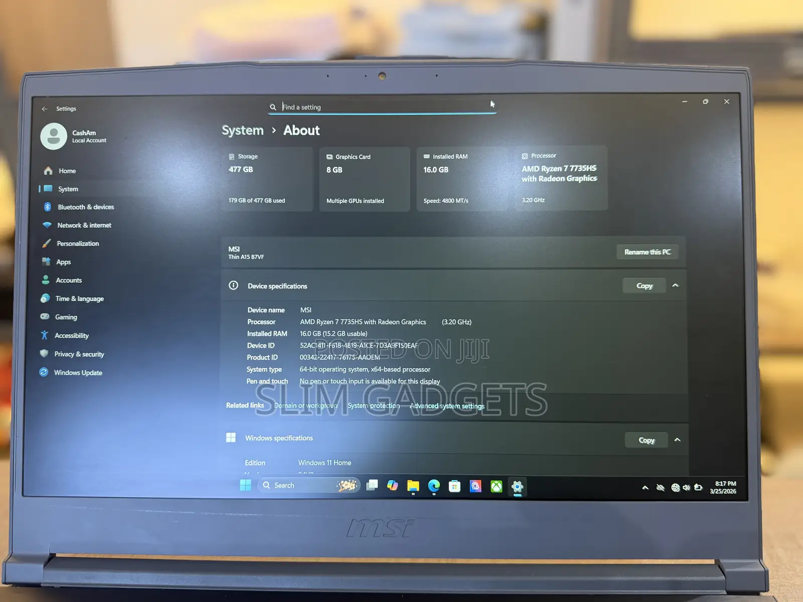 Laptop MSI 16GB AMD Ryzen 7 SSD 512GB