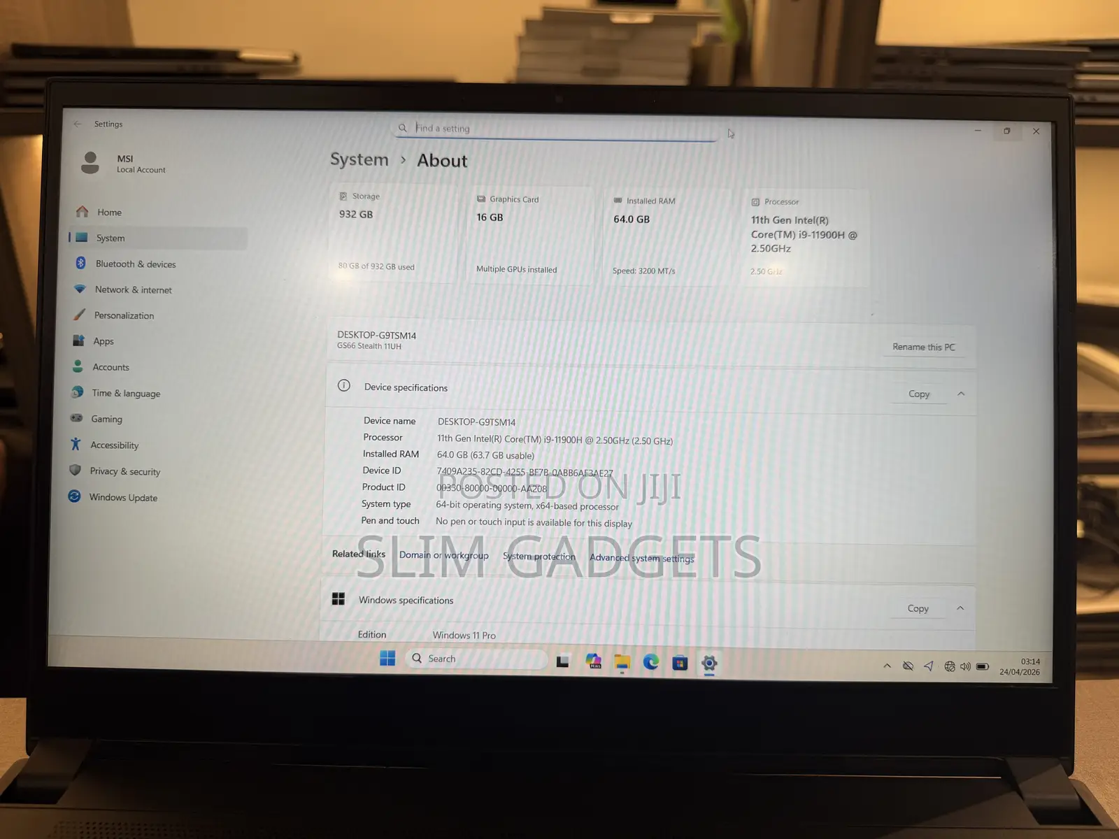 Laptop MSI GS66 Stealth 11UH 64GB Intel Core i9 SSD 1T
