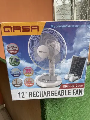 Qasa 12inches Electric and Solar Table Fan With Solar Panel and Bulbs