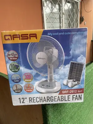 Qasa 12inches Electric and Solar Table Fan With Solar Panel and Bulbs