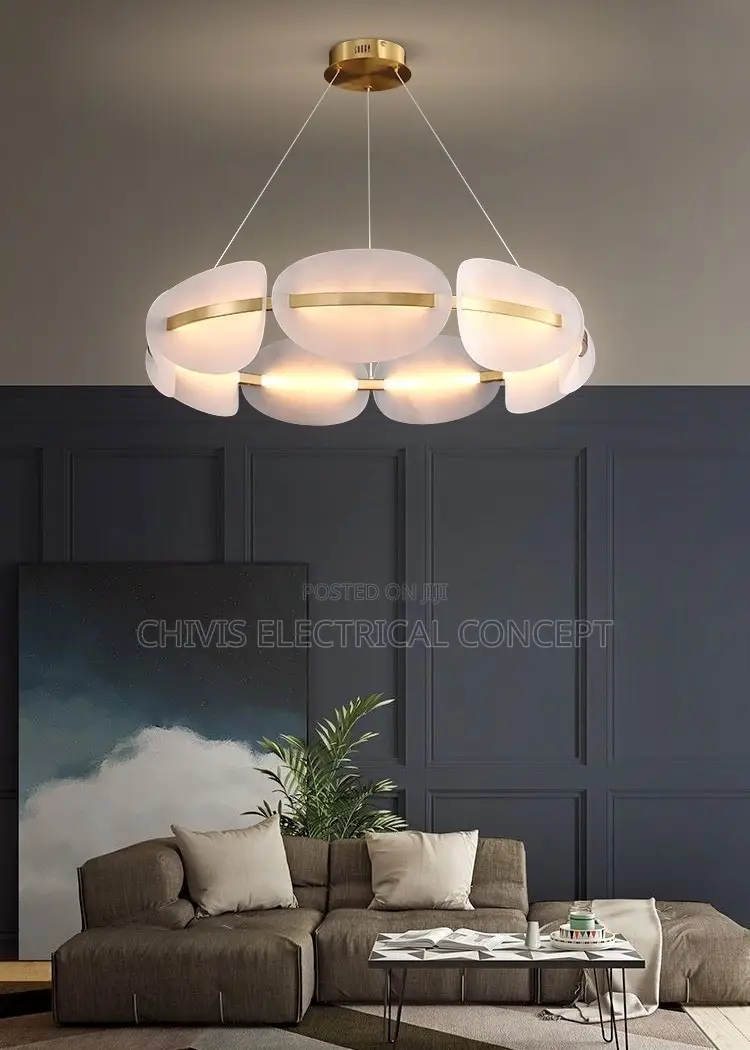 Nordic Leaf Chandelier Modern Acrylic Ring Light Living Dining