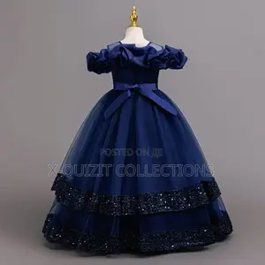 Navy Blue Sequin Cold Shoulder Party Dress(9y-14y)