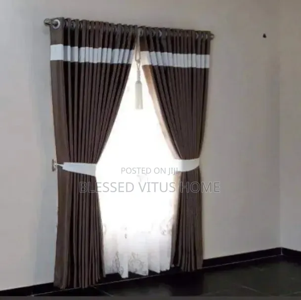 Premium Italian Brown Curtain With White Design