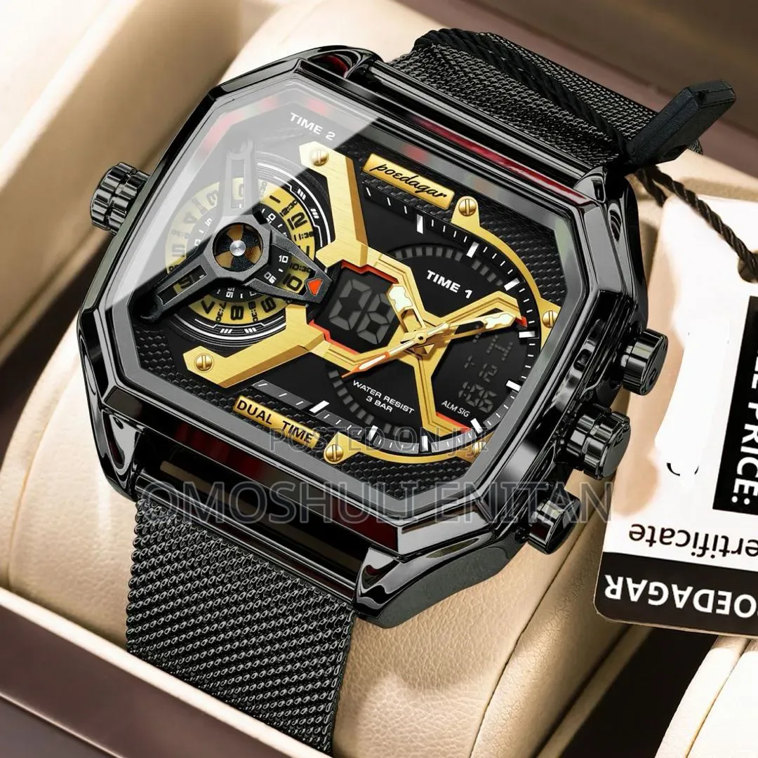 Poedagar Net Chain Strap Dual Time Watch