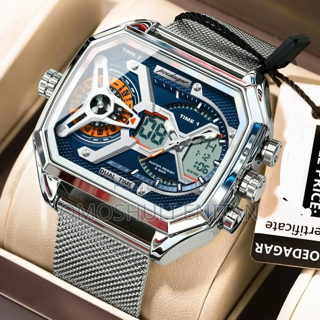 Poedagar Net Chain Strap Dual Time Watch