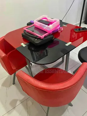 Modern Red Black Glass Dining Table With 3 Chairs