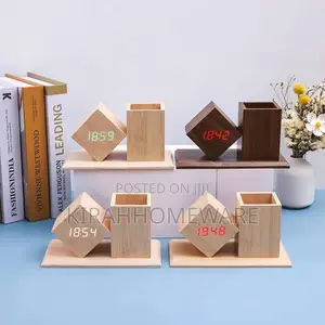 Wooden Led Digital Alarm Clock With Pen Holder