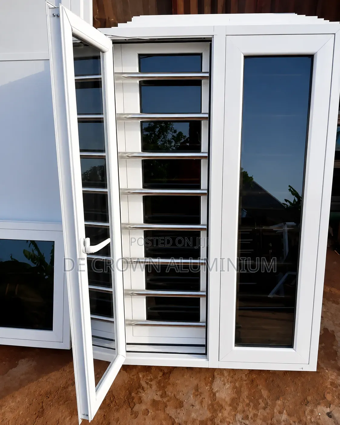 Premium White Aluminium Casement Window With Security Bars