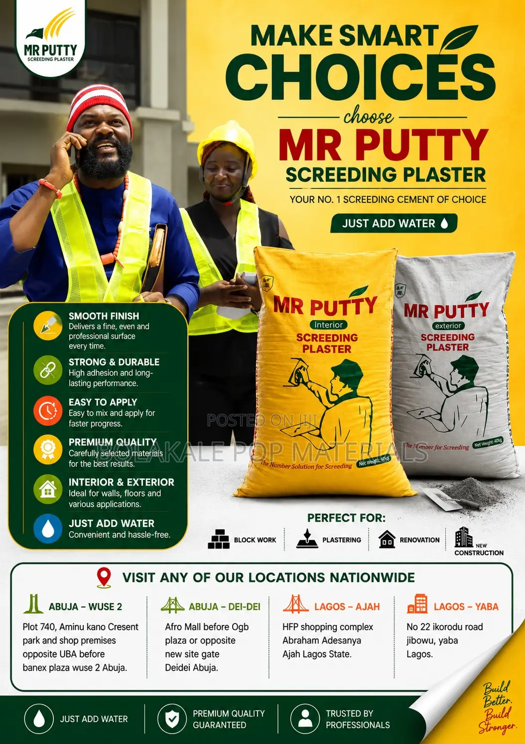 Mr Putty Screeding Plaster Cementsmooth Finish • Strong Bond •