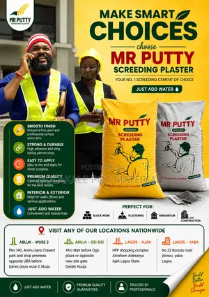 Mr Putty Screeding Plaster Cementsmooth Finish • Strong Bond •