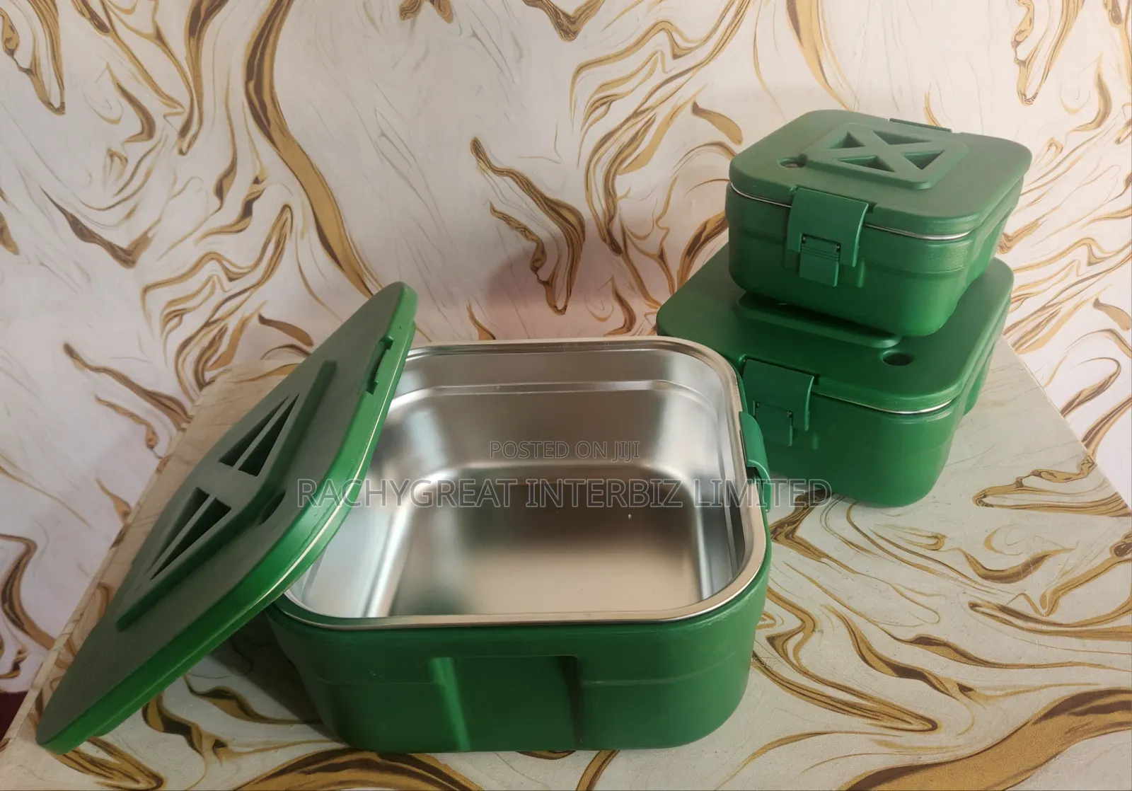 Stainless Steel Green Bento Lunch Box Set – Stackable Leak-Proof